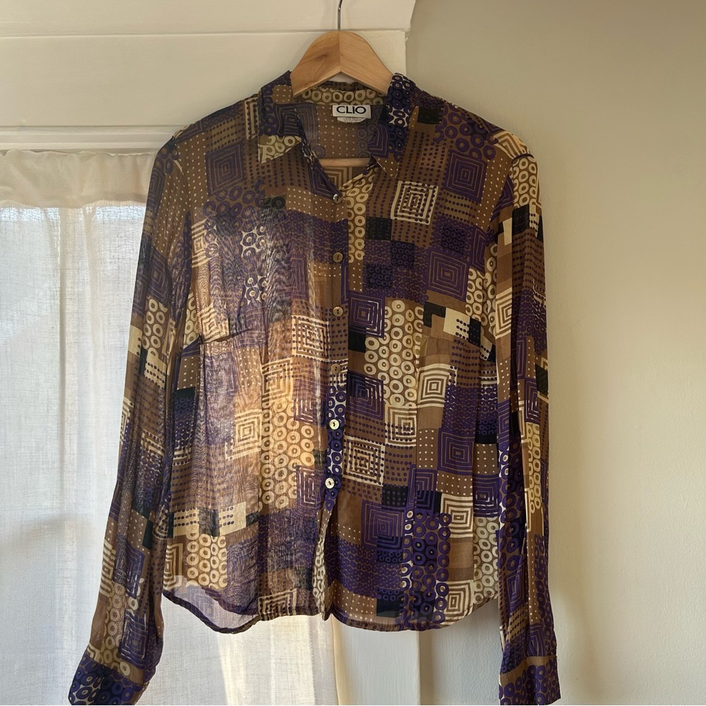 Clio Purple and Brown Geometric Blouse